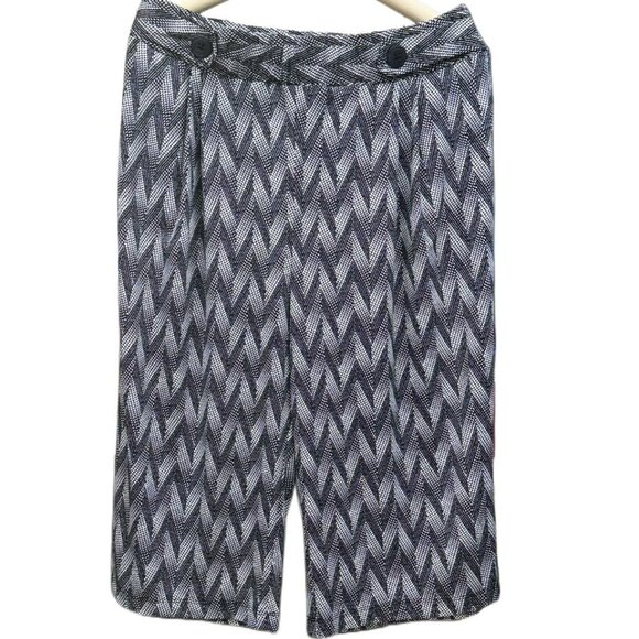 Robert Louis Wide Leg Culottes Pockets Pant Black White Chevron Elastic Waist XL - Picture 1 of 9